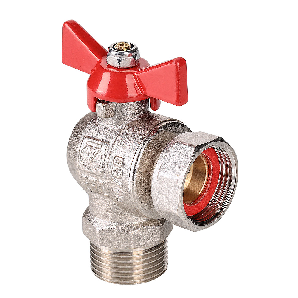 Кран шаровой угловой с накидной гайкой и наружной резьбой (короткий) VT.267.NS