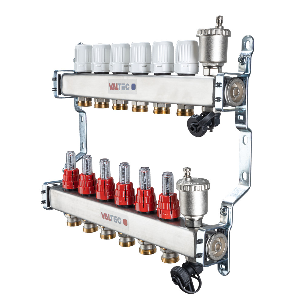 Коллекторный блок из нержавеющей стали с регулирующими клапанами и расходомерами VTc.586.EMNX