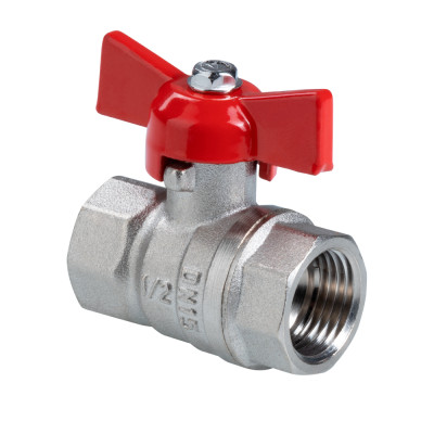 Шаровой кран «СТАНДАРТ» никелированный (ГОСТ) c ручкой-бабочкой и внутренней резьбой VT.122.N