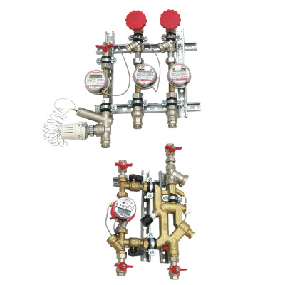 Квартирная станция для систем отопления и водоснабжения вертиального размещения с рециркуляцией ГВС и перепускным клапаном VT.NM.VPR