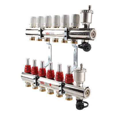 Коллекторный блок латунный с регулирующими клапанами и расходомерами VTc.596.EMNX